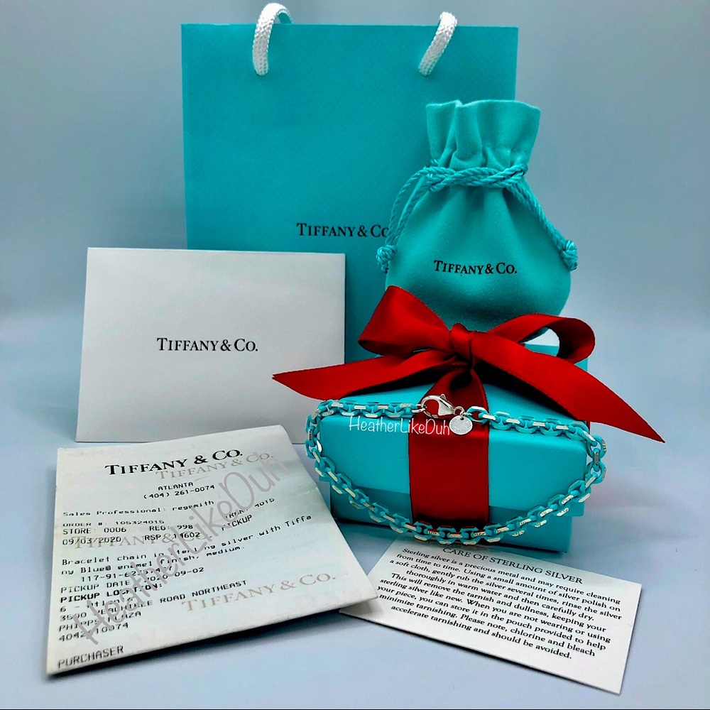 Rare! Authentic Tiffany & Co Blue Enamel & Silver Sparkler Chain Link Bracelet - Picture 8 of 9